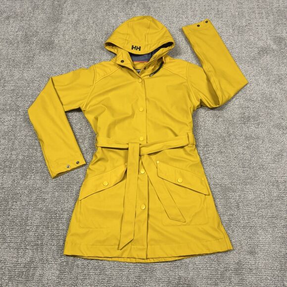 Helly Hansen Raincoat Womens Small Kirkwall II Yellow Jacket Hooded Pockets - Picture 1 of 12